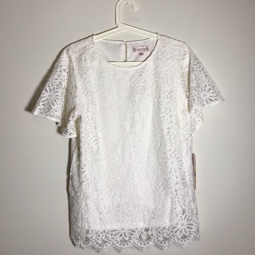 NWT Nanette Lepore white lace shirt sleeve blouse